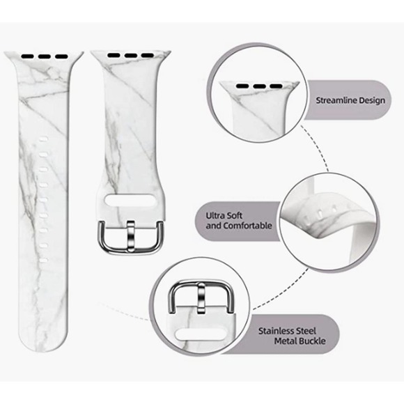 UMEINAC Apple iWatch Band, 42mm Black Marble, For Series 6, 5, 4, 3, 2, 1 and SE - Picture 4 of 5